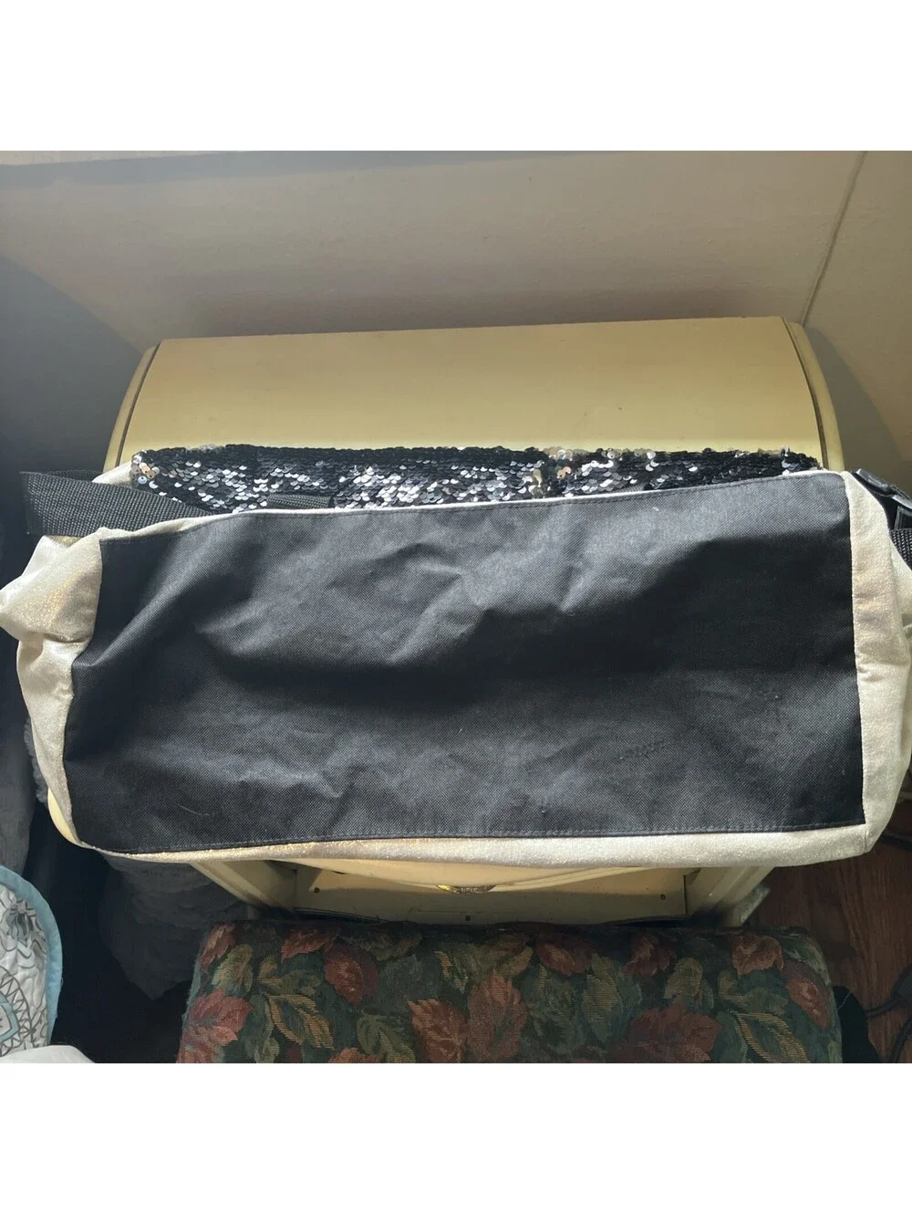 Justice Gymnasts Duffle Bag Silver W/ Black & Silver Sequins Adjustable Strap